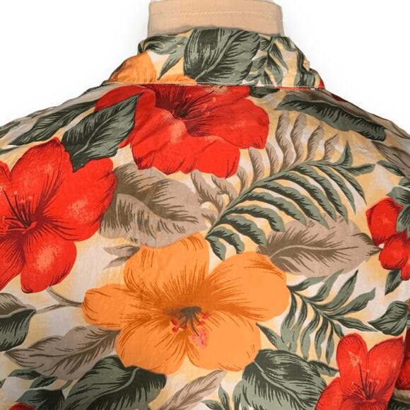 Vintage Options Melrose Silk Hawaiian Shirt Red Orange Hibiscus Floral Medium - Picture 5 of 8